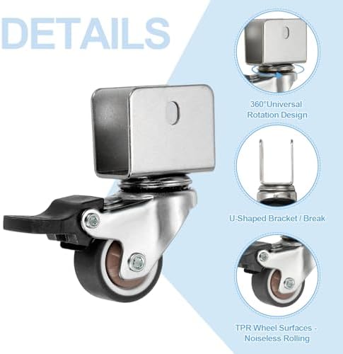 PATIKIL 1 Inch Caster Wheels, 4 Pcs Swivel Casters with Break 0.7" U Bracket Opening 55 Lb Capacity Per Caster for Furniture Office Chairs Carts and Cabinets, Brown