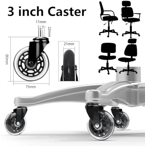 Office Chair Wheels - Replacement Rubber Wheels - Universal Fit 3 Inch Casters, Heavy-Duty Chair Casters, Noise Free, Fits 98% Chair