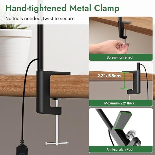 Clamp Lamp for Desk, Eye-Caring LED Clip Light for Home Office