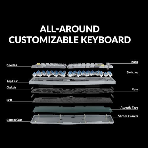 Keychron Q8 Wired Custom Mechanical Keyboard with Knob, 65% Alice Layout QMK/VIA Programmable, Hot-swappable Gateron G Pro Blue Switch, Double Gasket Compatible with Mac Windows Linux (Silver Grey)