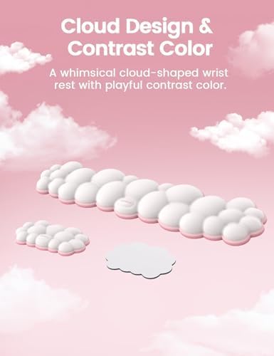 Vaydeer Cloud Keyboard Wrist Rest Set – Ergonomic Memory Foam Wrist Pad for Computer, Laptop & Gaming, Non-Slip Cute Desk Accessories for Office(Keyboard Rest + Mouse Rest + Coaster)