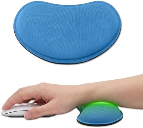 MXCOIRTP Ergonomic Mouse Wrist Rest, Memory Foam Wrist Support Pad with Non-Slip Base, Mini Wrist Cushion for Pain Relief, Gaming Office Computer, Blue