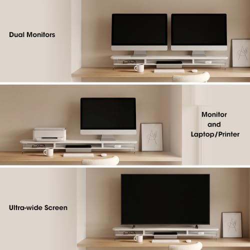 Fenge 42.5" Dual Monitor Stand with Clear Acrylic Legs, White