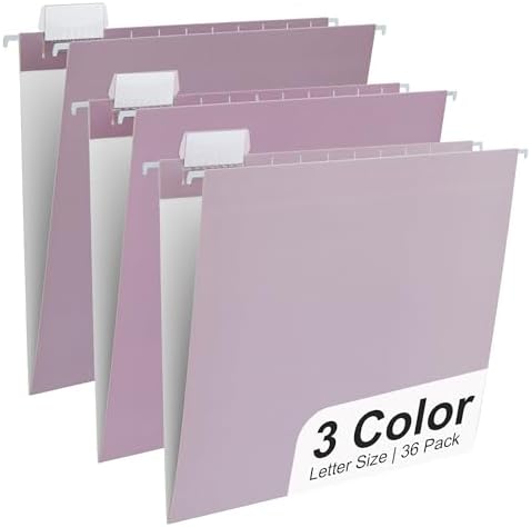 Y YOMA 36 Pack Gradient Hanging File Folders Letter Size Decorative Hanging Folder Pretty File Folder Organizer for Filing Cabinet Office Home with 1/5-Cut Adjustable Tabs, Dusty Violet