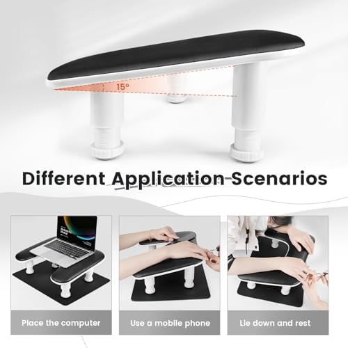 JODSONE U-Shaped Black Manicure Arm Rest for Nails Tech with Rotating 360°Built-In Phone Holder and Adjustable Nail Arm Rest Detachable Manicure Hand Rest for Salon Design (Includes Black Nail Mat)