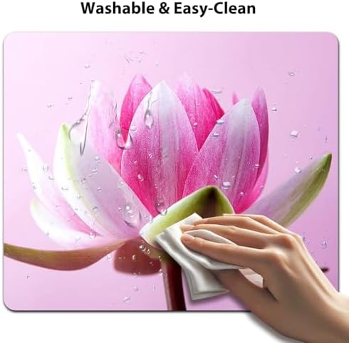 9.5x7.9 Inch Office/Gaming Mouse Pad, Pink and White Lotus Blossom Girly Art Cute Anti-Slip Mat for Desk
