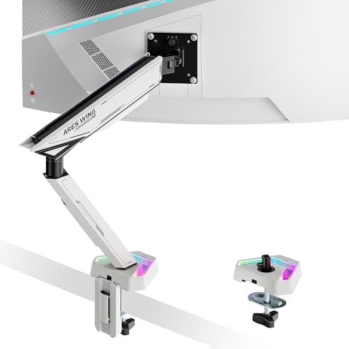 ARES WING RGB Single Monitor Arm Desk Mount for 17-45 inch Monitors, White