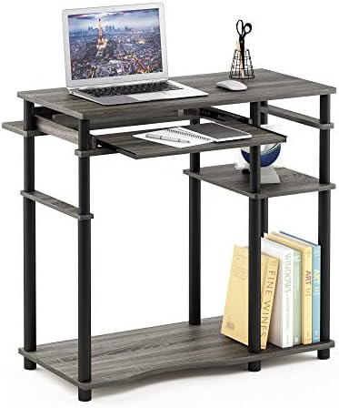 Furinno Abbott Computer Desk with Bookshelf, French Oak Grey/Black