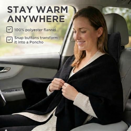 Dot&Dot Travel Pillow and Blanket Set, 2-in-1 Airplane Travel Essentials with Soft Flannel Travel Blanket, Inflatable Pillow, Compact Carry Bag with Carabiner for Flights, Camping, Cruise Ship, Car