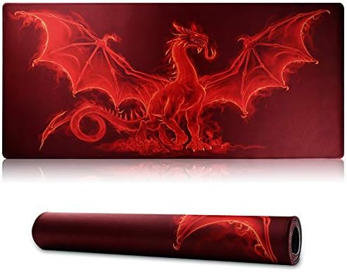 Large Gaming Mouse Pad with Stitched Edges,[27.5x11.8In] Extended Mouse Pad with Non-Slip Natural Rubber Base for Gamer/Desktop/Office/Home (70x30 Red dragonus)
