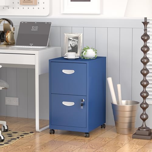 SteeLoong 2 Drawer File Cabinet,Metal Mobile File Cabinet with Lock Blue