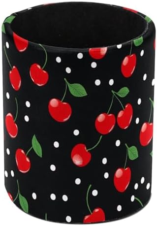 Cherry Pen Holder Pencil Organizer Cute Pencil Cup Desk Decor Makeup Brush Holder PU Multifunctional Office Supplies for Home Classroom School