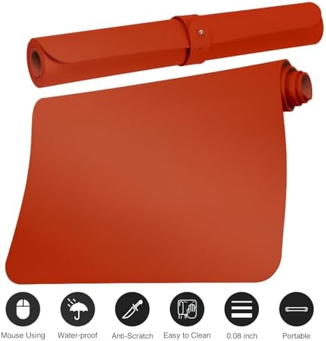 Boutilon Leather Desk Pad Protector,Non-Slip Mouse Pad,Laptop Desk Pad,Office Mouse Mat,Waterproof Leather Desk Blotter,Desk Writing Pad for Office and Home (S-Orange H,24"x 14")