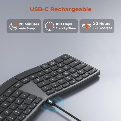 MEETION Wireless Ergonomic Keyboard, Split S-Curve, Bluetooth & 2.4G, Black