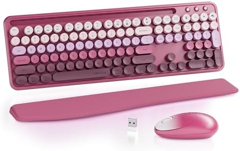 UBOTIE Wireless Keyboard and Mouse Combo, Phone Holder (Rose-Red Gradient)