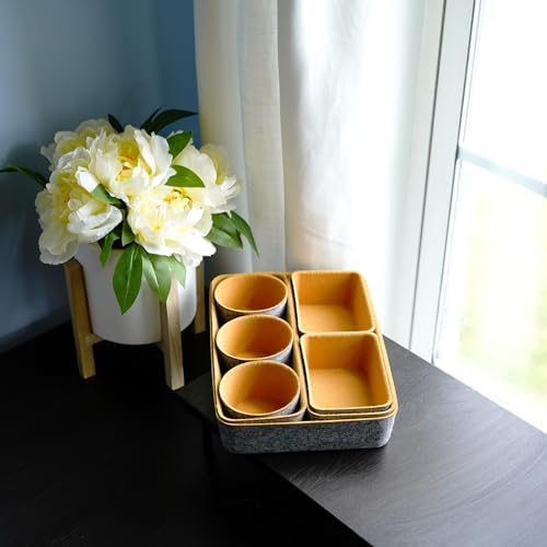 Welaxy Office Desk Drawer Organizer Tray Felt Shallow Storage Bin, Curry