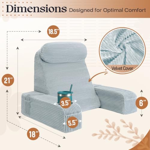 Reading Pillow/Backrest Pillow with Arms, Cup Holder & Phone Pocket