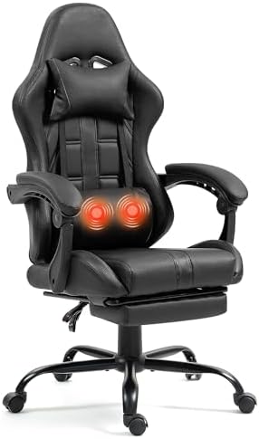 Massage Gaming Chair with Footrest & Lumbar Support, Black