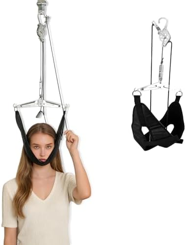 Cervical Neck Traction Device Over-The-Door, Adjustable Portable Neck Stretcher, Neck Sling for Spine Decompression, Adjustable Tension Levels Ideal for Homes, Offices, and Break Rooms