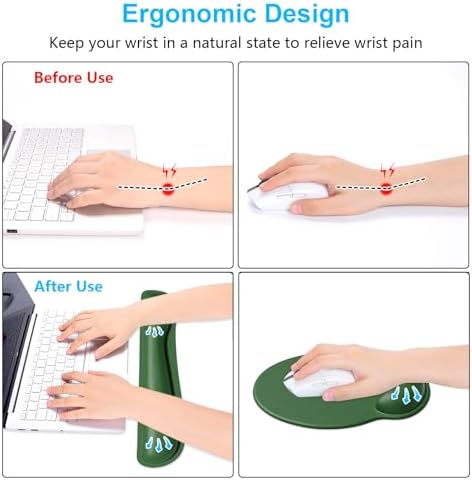 Dapesuom Keyboard Wrist Rest and Mouse Pad with Wrist Support, Cute Memory Foam Cushion for Keyboard and Mouse Set, Ergonomic Pad Rests with Non Slip Base for Easy Typing & Pain Relief, Forest Green