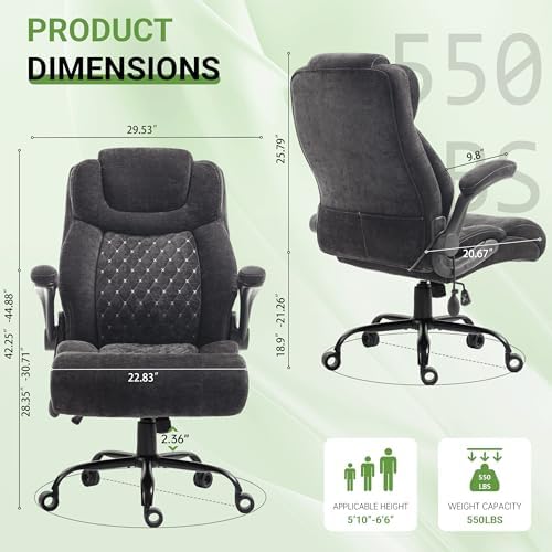 Office Chair, Big and Tall Executive Chair with Air-Lumbar Support, Breathable Desk Computer Chair with Adjustable Flip-up Armrests, Wide Cushion Seat Swivel Home Office Chair