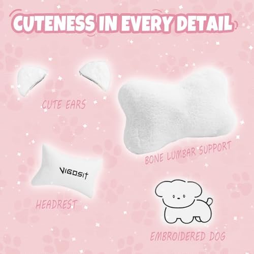 Gaming Chair, Cute Cat Gaming Chairs with Paw Lumbar Cushion for Girls, Video Gamer Chair with Footrest for Girl Teen Woman (White-A)