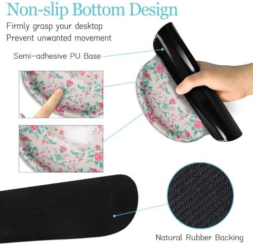 LIMKRIAN Pink Floral Desk Mat, Ergonomic Mouse Pad Set with Wrist Rest