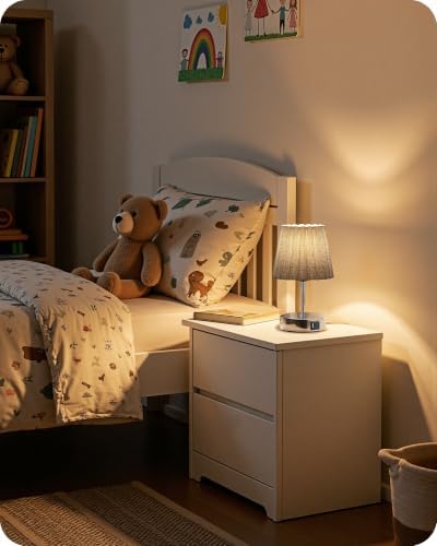 Small Bedside Table Lamp, Touch Dimmable Table Lamp with USB Ports, Nightstand Lamp with a Stepless Dimming LED Bulb, E26 Base, for Bedroom, Study, Desk, Glossy Gray and Gray PSH16TL05