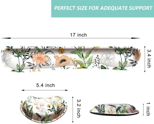 Keyboard Wrist Rest Mouse Wrist Support Set, Memory Foam Wrist Rest Pad for Computer Laptop Keyboard Mouse, Ergonomic Wrist Cushion Support for Typing Pain Relief, Gaming Home Office, Flower White