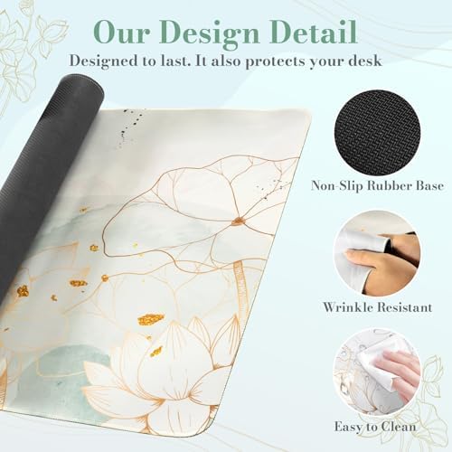 iCasso Desk Cover Mat, Extra Large Lotus Mouse Pad, Green Lotus Leaf