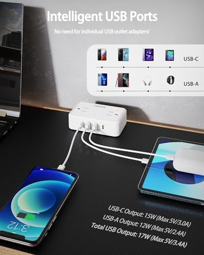 HOPOW Dual Layer Desk Clamp Power Strip, 13 Outlets 4 USB, 10FT Cord, White