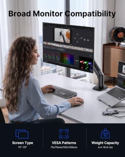 HUANUO 2 Pack Monitor Arm for Dual Monitor Setup, Single Monitor Mount for 13 to 32 Inch Screens, Adjustable VESA Monitor Stand with Clamp and Grommet Base, Each Arm Holds 4.4 to 19.8 lbs
