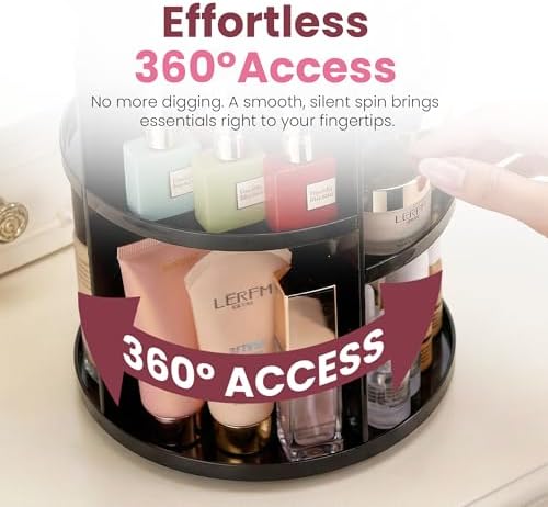 Masirs 360 Rotating Makeup Organizer Countertop, Adjustable Shelf, Black