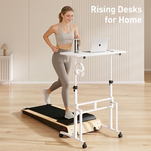 ikkle Standing Desk with Wheels,Hooks and Drawer,Adjustable Treadmill Desk