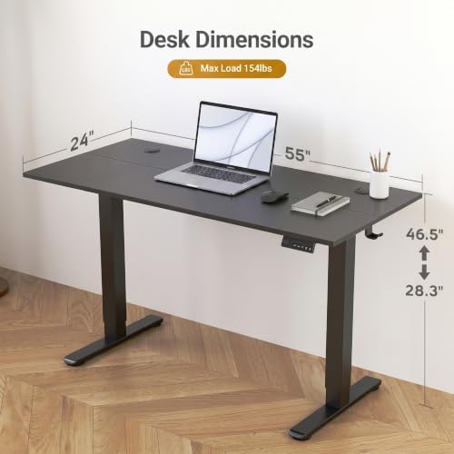 Claiks Electric Standing Desk, 55x24 Inch, Black
