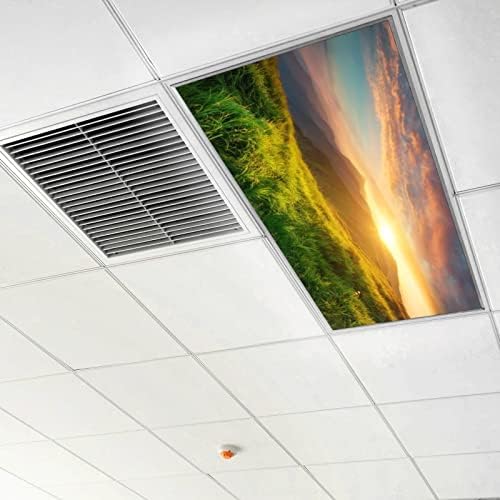 Fluorescent Light Cover Decorative Ceiling Light Filters,Mountain Landscape Pattern,for Classroom Office Hospitals Home Ceiling Decorative,2ft x 4ft,Green Blue