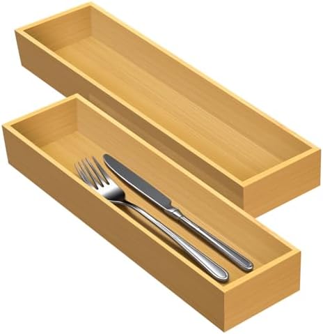 guiogc Bamboo Drawer Silverware Organizer 11.5" x 3.15" x 1.8" Set of 2