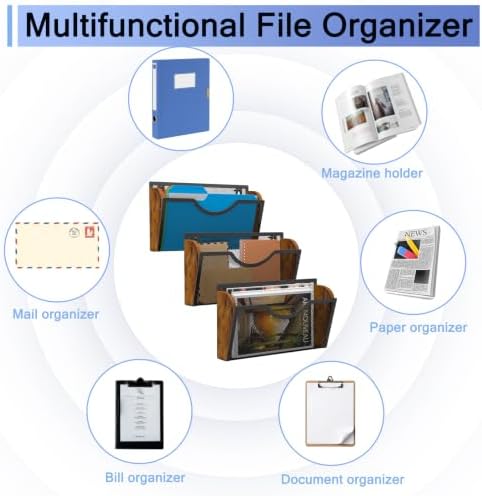 Sbanmao 3 Pack Wall File Organizer, Metal Mesh Hanging File Folder Holder for Letter/A4 Size Folders, Wall Mounted File Holder, Mail Organizer for Office Home Classroom Paper, Document Organization