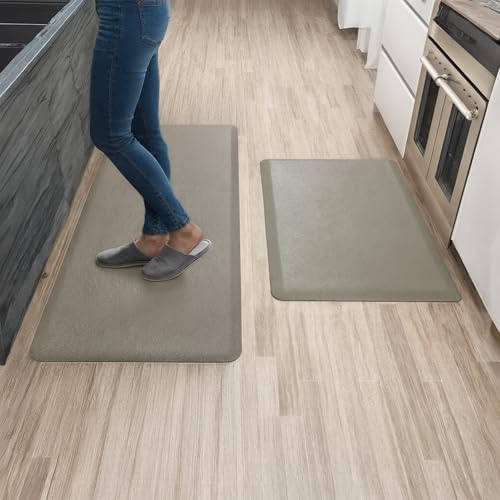 Anti Fatigue Kitchen Mats for Floor | Padded Kitchen Rugs | Non Slip, Cushioned Standing Desk Mat | Waterproof Floor Mat | 17.3" x 28" x 0.47" & 17.3" x 47.2" x 0.47", Grey, 2-Pack | More Décor