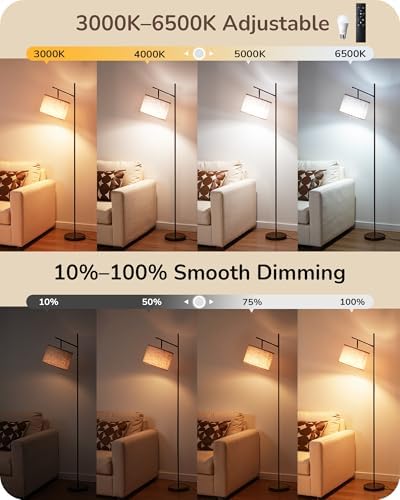 EDISHINE 64.7IN Brown Floor Lamp for Living Room with Remote, Standing Lamp