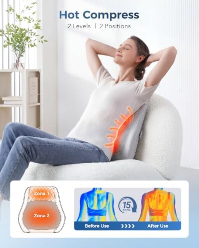 Boriwat Back Massager with Heat, 3D Kneading Massage Pillow for Back, Neck, Shoulder, Leg Pain Relief Deep Tissue, Gifts for Women Men Mom Dad(Light Gray)
