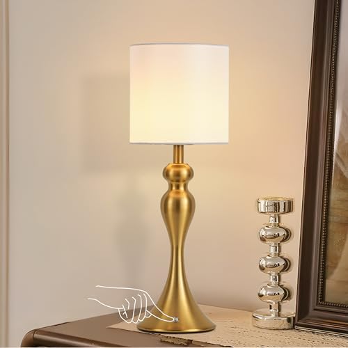 Cordless Table Lamp Rechargeable, Battery Fabric Bedside Touch Light, Brass
