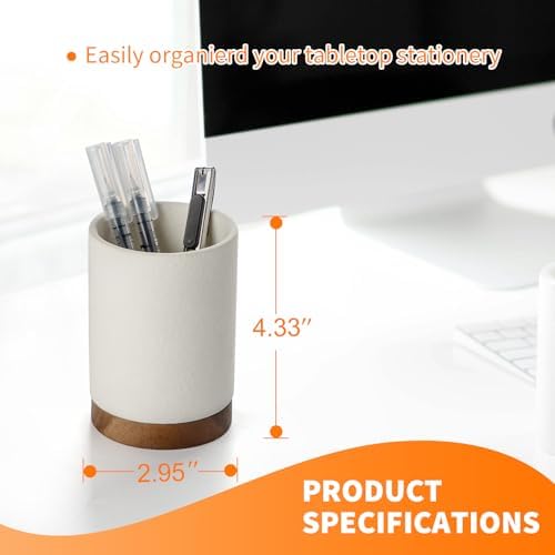 Ceramic Pen Holder for Desk, Pencil Cup, (White,Set / 2)