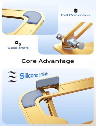JCZT Adjustable Laptop Stand for Desk, Metal Foldable Laptop Riser, Gold