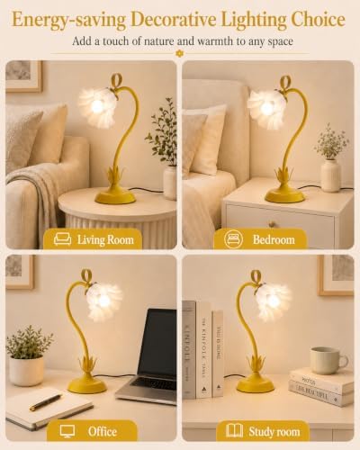 WERFOP Flower Table Lamp Cute Desk Lamp for Bedroom Home Decor (Yellow)