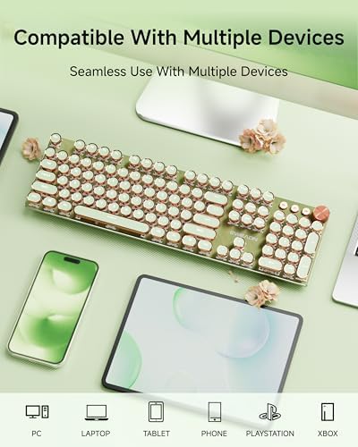Wireless Typewriter Style Mechanical Keyboard with White Backlit, Knob
