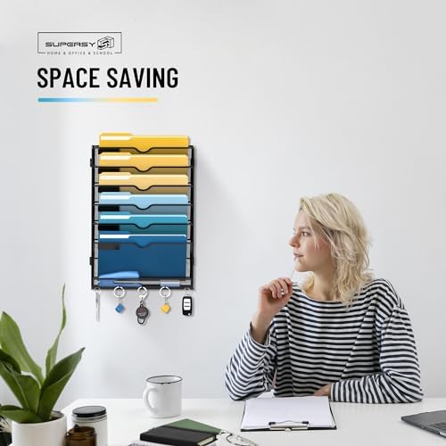 7-Tier Hanging Wall File Organizer with Hooks for Office Organization