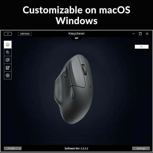 Keychron M7 Wireless Mouse, 26K DPI, 2.4 GHz/Bluetooth/Wired, 63g, Black