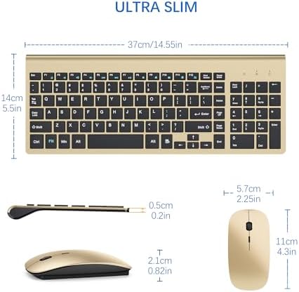 Wireless Keyboard and Mouse Ultra Slim Combo, TopMate - Gold Black