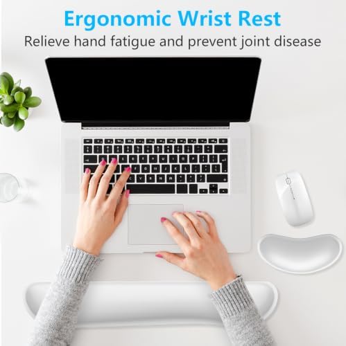 Dapesuom Enlarge Keyboard Wrist Rest, Memory Foam Wrist Cushion for Desk Mats Support, Cute Typing Pain Relief Keyboard Mouse Pad Rests Set with Non-Slip Base for Gaming Laptop Office, Ivory White